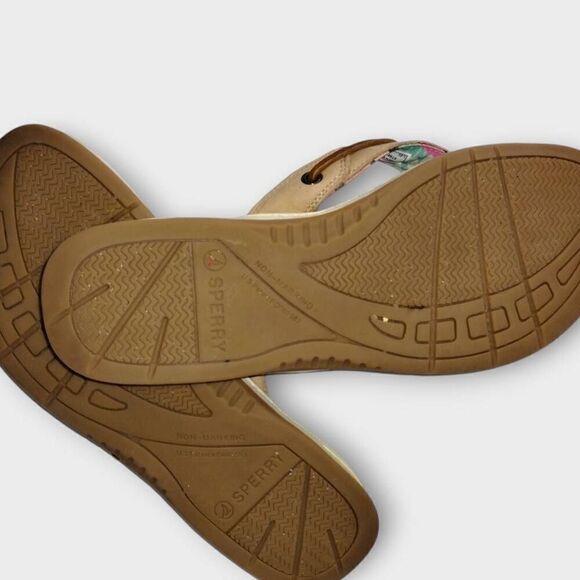 Sperry Womens Seafish Thong Sz 10 Sandals Tan Leather Comfort Cushion Support - Picture 6 of 8